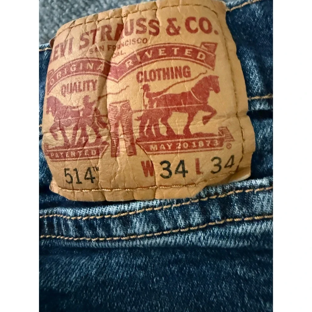 Levis 514 Mens Jeans W34 L34 Straight Fit Blue Denim‎ Cotton Blend